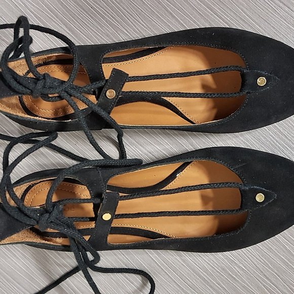 Choe 'Foster' Black Suede Lace-Up Ballet Flat Womens Size 4 / 34 - Picture 12 of 14